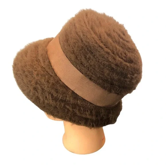 An Everett Needlepoint Original Vintage 60s Brown Wool‎ Mod Cloche Bucket Hat - Picture 6 of 11